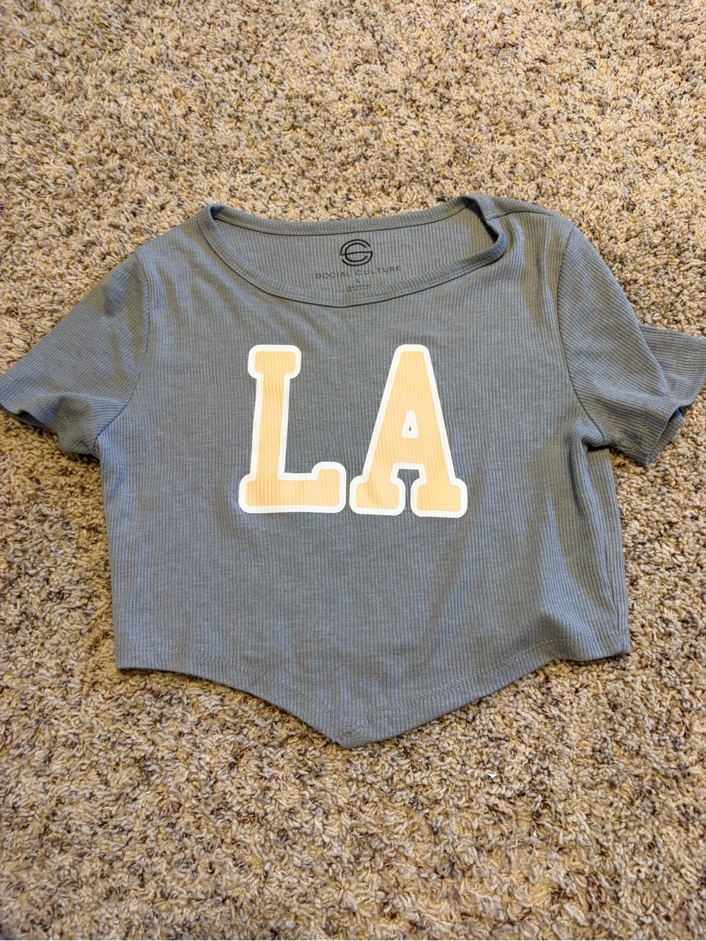 Social Culture Gray LA Ribbed Crop Tee